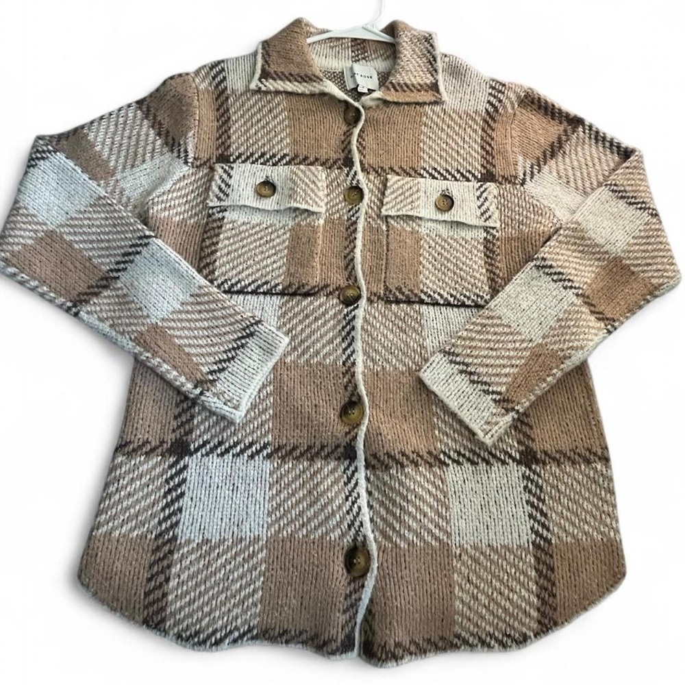 Pink Rose Knit Cardigan in Brown and Cream​​